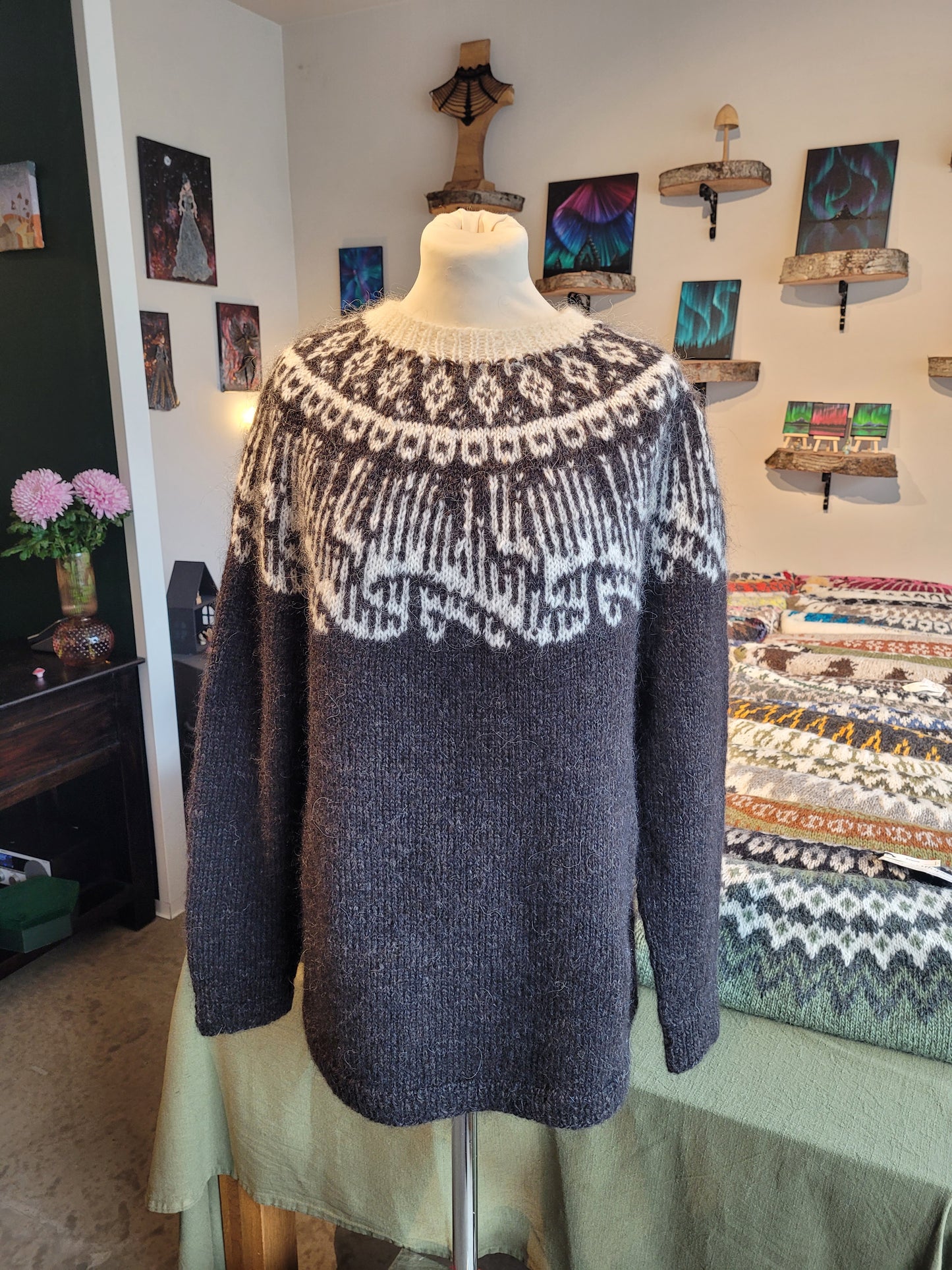 Northern lights sweater knit by Jónína Kristjánsdóttir