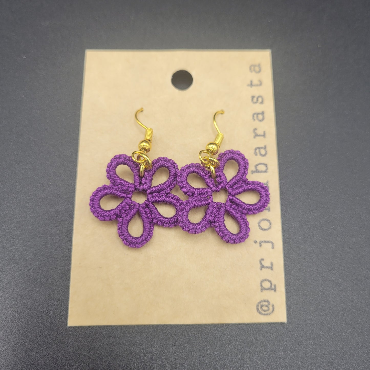 Tatting lace - Earrings - Flower - Prjónabarasta
