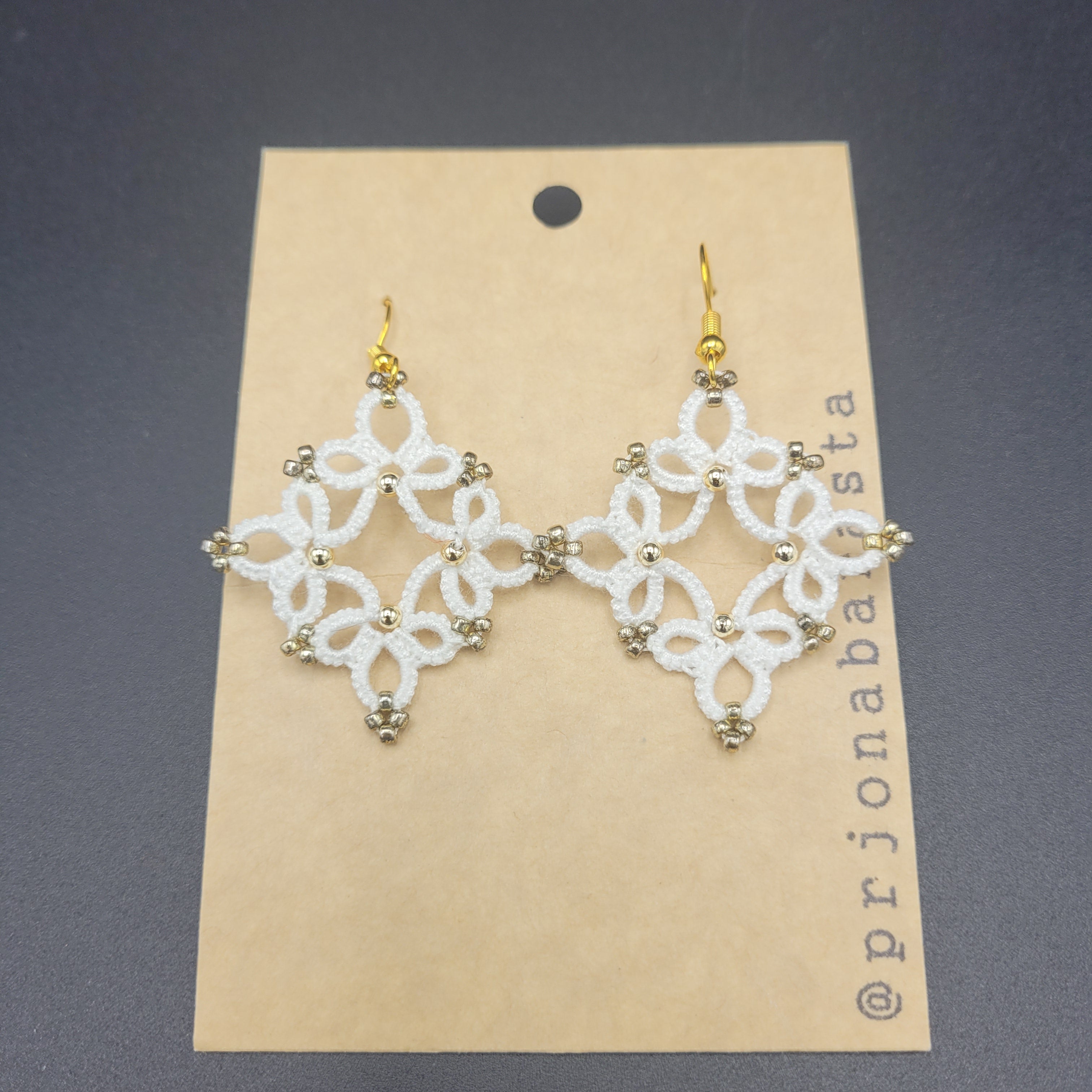 Tatting Lace Earrings - Diamond - by Prjónabarasta