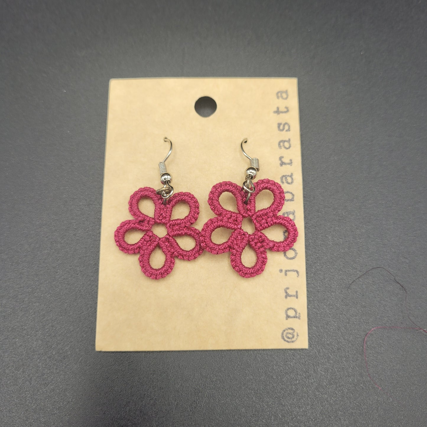 Tatting lace - Earrings - Flower - Prjónabarasta
