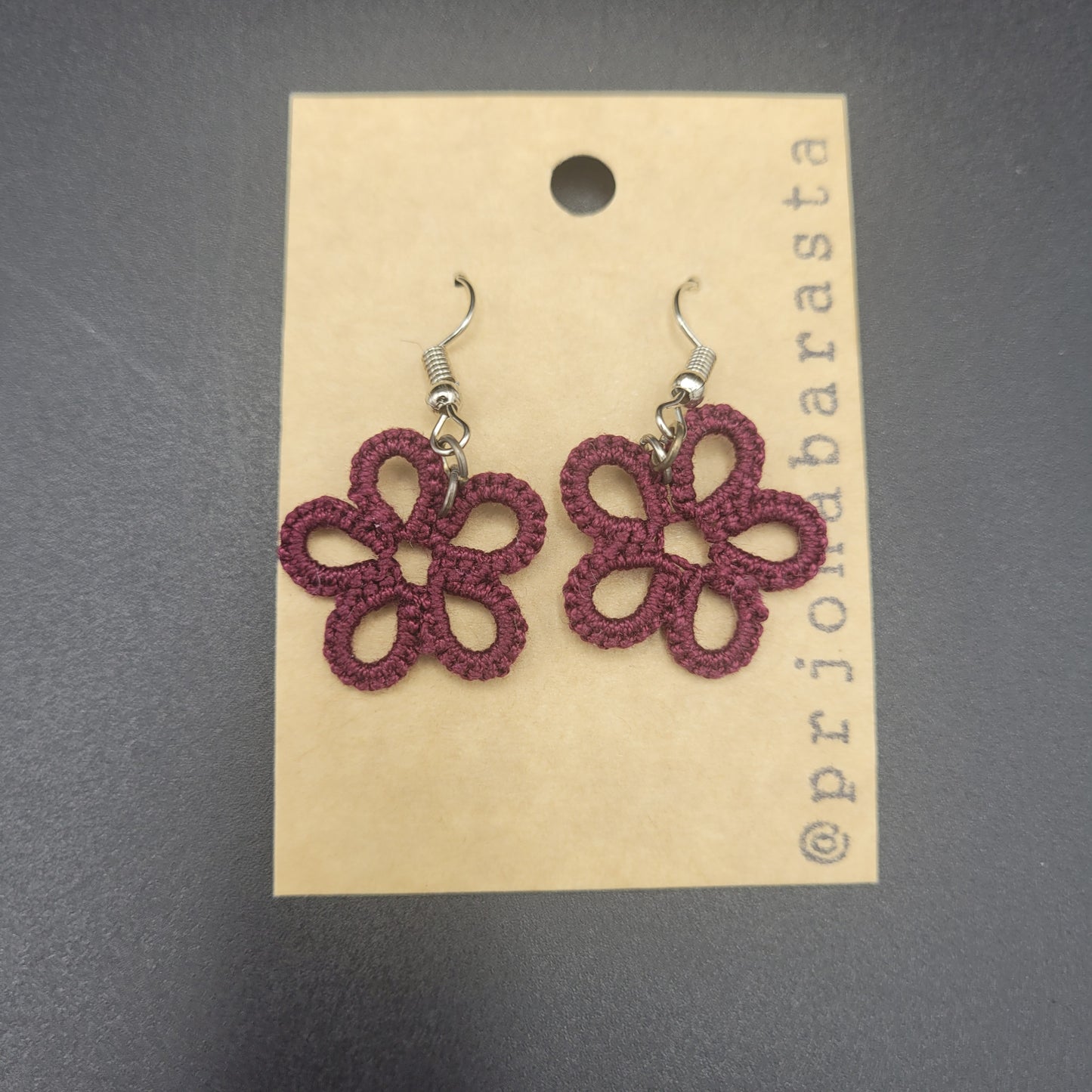 Tatting lace - Earrings - Flower - Prjónabarasta