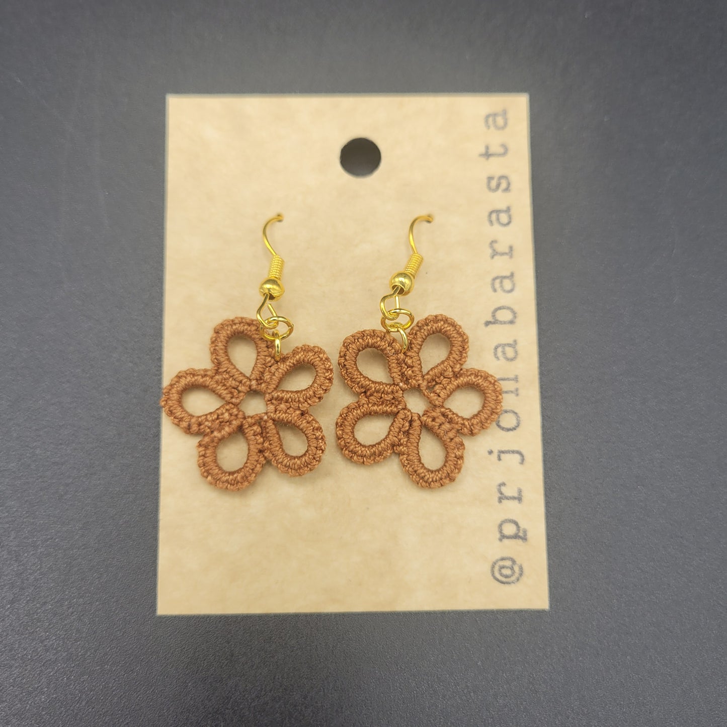 Tatting lace - Earrings - Flower - Prjónabarasta