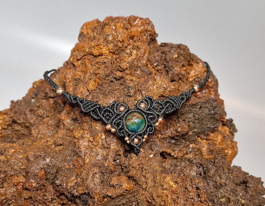 Micro macrame - Necklace - Blue Agat - 33 - Prjónabarasta
