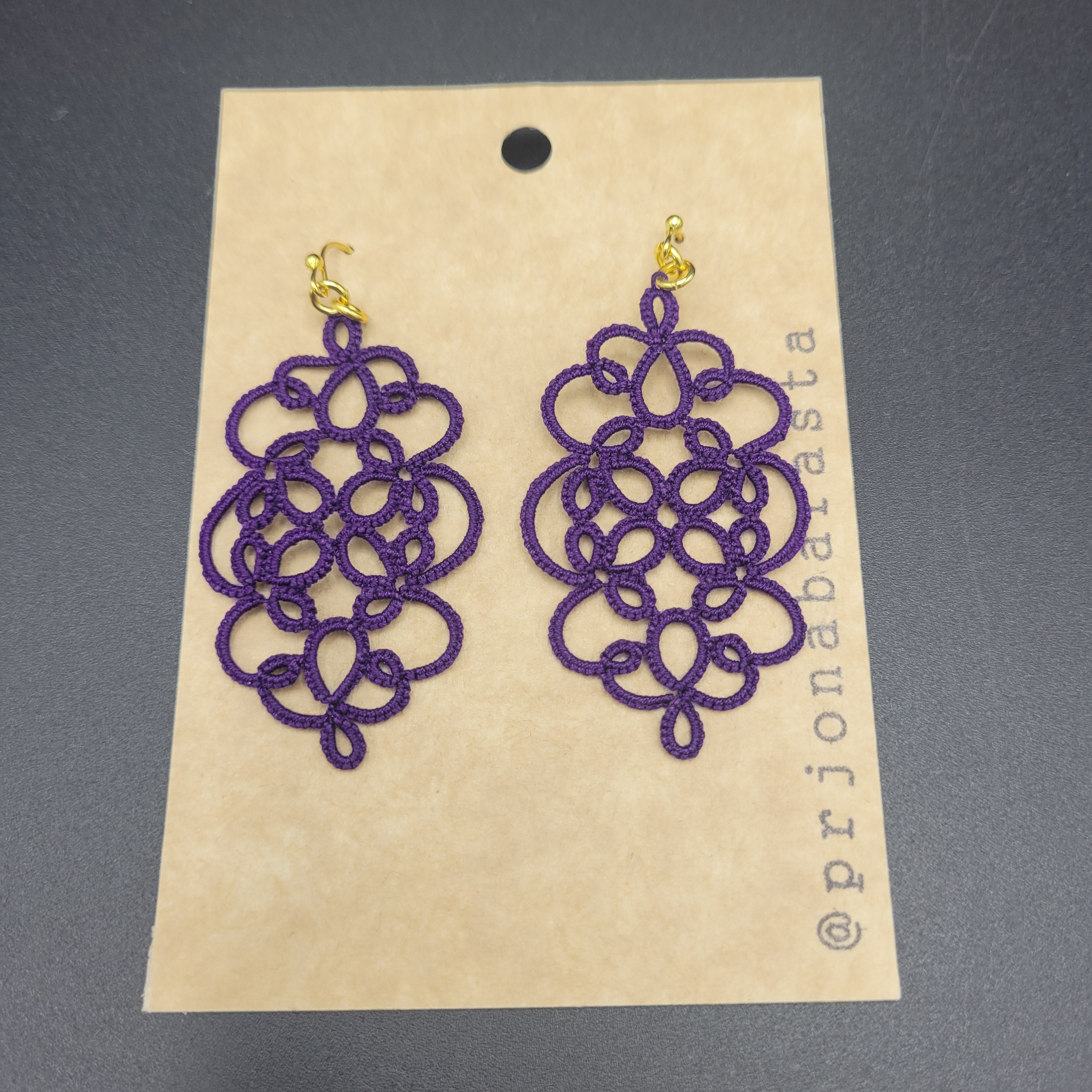 Tatting Lace Earrings - Royal - by Prjónabarasta
