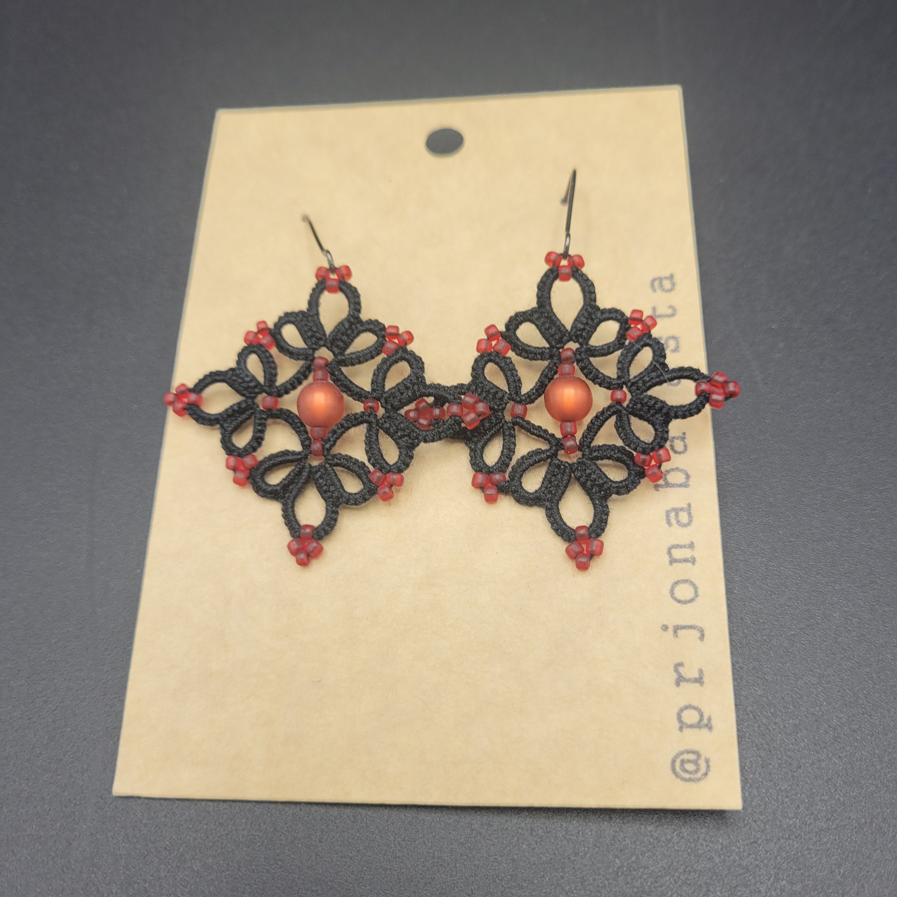 Tatting Lace Earrings - Diamond - by Prjónabarasta