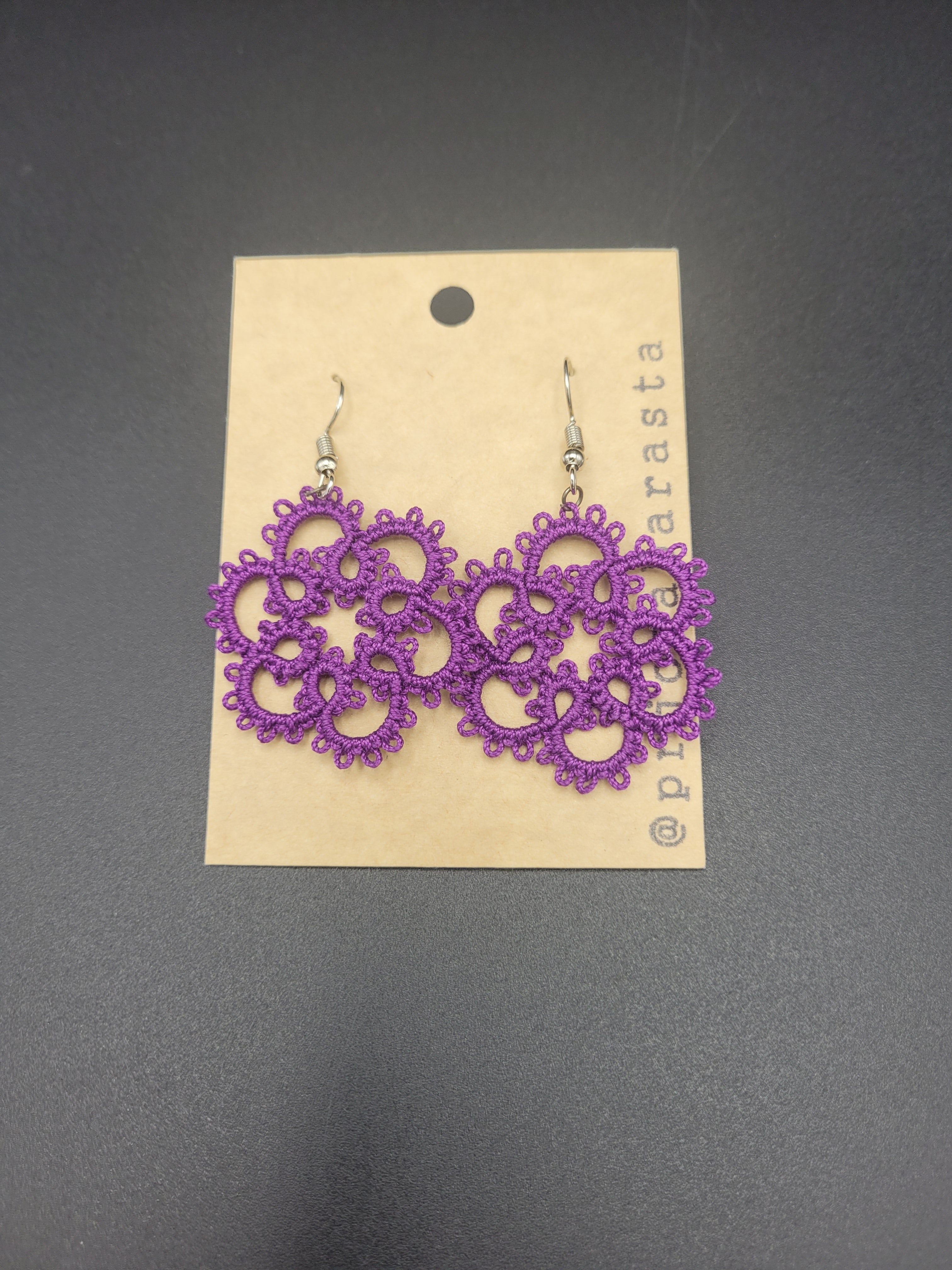 Tatting Lace Earrings - Large - by Prjónabarasta
